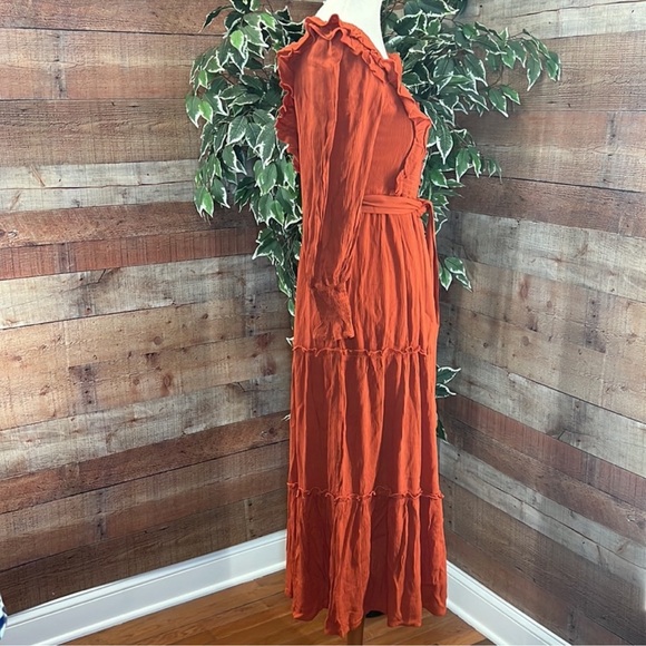 ❤️IN LOOM Rust Color Long Sleeve Tiered Bohemian Peasant Maxi Dress - Picture 3 of 8